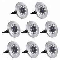 Lampy ogrodowe - 8X Lampki Solarne Ogrodowe Najazdowe Led Gruntowe Wbijane Dysk Biała Barwa - miniaturka - grafika 1