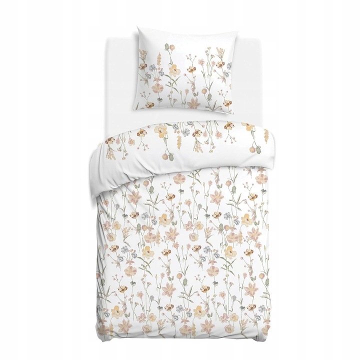 Pościel satynowa 140x200 Kwiaty biała kolorowa Satynlove