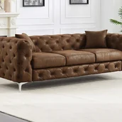 Sofy i kanapy - Kanapa 3-osobowa chesterfield z mikrofibry o wyglądzie postarzanej skóry EDWINA - miniaturka - grafika 1