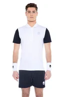 Koszulki sportowe męskie - Koszulka męska Hydrogen  Tech Zipped Polo White/Blue M - miniaturka - grafika 1