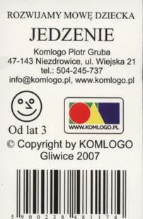 Komlogo Komlogo, karty logopedyczne, Rozwijamy mowę i myślenie dziecka, Jedzenie - Gry karciane - miniaturka - grafika 1