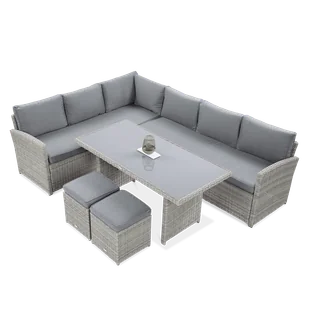 Narożnik technorattanowy SALO + PUFY Stone Grey - Meble ogrodowe - miniaturka - grafika 1