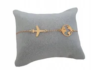 Bransoletki - Złota bransoletka samolot ziemia globus srebro 925 - miniaturka - grafika 1