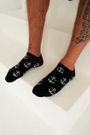 Skarpetki męskie - Stopki męskie bawełniane czarne z białymi kotwicami Milena - miniaturka - grafika 1