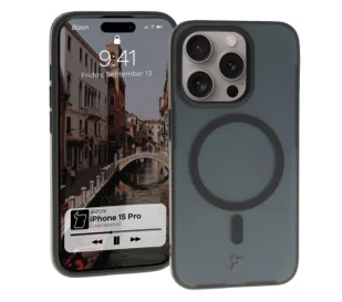 Bizon Etui z pierścieniem magnetycznym Case MatteO do iPhone 15 Pro, półprzezroczyste z czarną ramką - Etui i futerały do telefonów - miniaturka - grafika 1