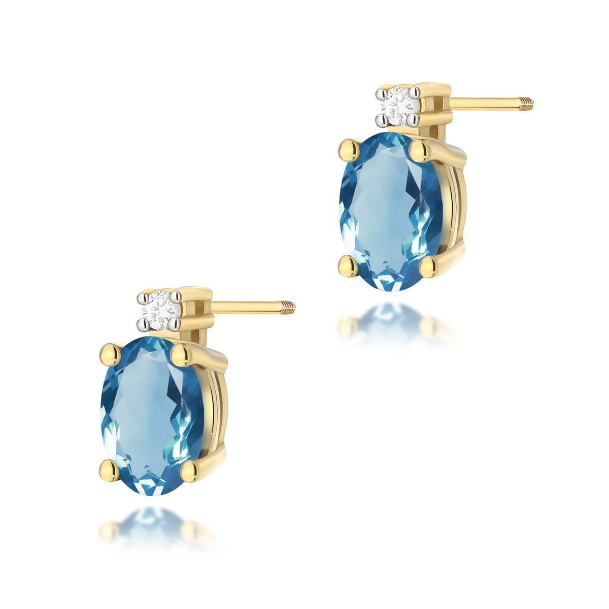 Złote kolczyki K0001 Topaz London Blue 2 x 0,50ct żółte złoto sztyft zakręcany pr. 585