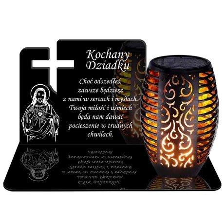 ZNICZ SOLARNY LED WIECZNY PODSTAWKA NA CMENTARZ GRÓB Krzyż EFEKT PŁOMIENIA DLA DZIADKA