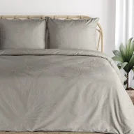 Pościel - Pościel satynowa żakardowa NIKOL 220x200 Eurofirany szarobeżowa efekt 3D liście palmy - miniaturka - grafika 1