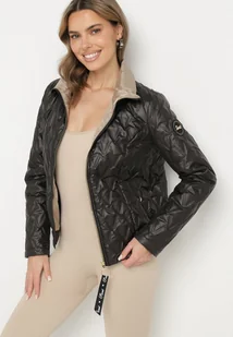Czarna Kurtka z Pikowanymi Przeszyciami i Elastyczną Gumką w Pasie Relriva - Kurtki damskie - miniaturka - grafika 1