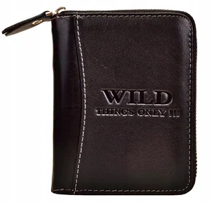 Czarny SKÓRZANY Portfel Męski Zasuwany na SUWAK Pionowy Młodzieżowy WILD !! - Portfele - miniaturka - grafika 1