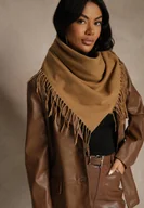 Apaszki i szaliki damskie - Jasnobrązowy Szalik w Kształcie Trójkąta z Frędzlami Vetifare - miniaturka - grafika 1