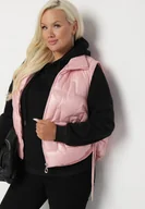 Kamizelki damskie - Różowa Kamizelka Pikowana z Wysokim Kołnierzem i Kieszeniami Irinae - miniaturka - grafika 1