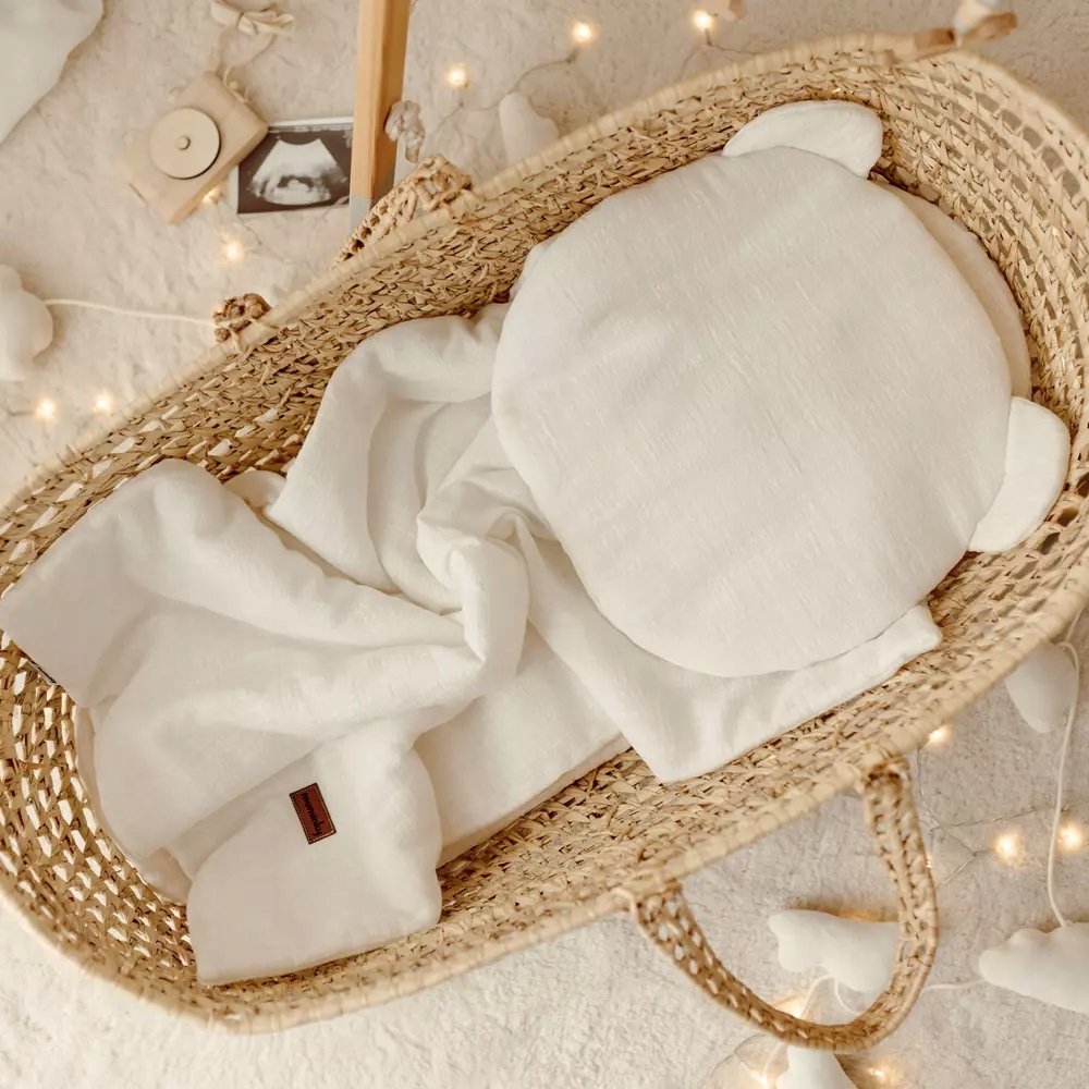 Komplet Pościel Muślinowa A'la Len Kołderka Poduszka 55x75 Kremowy