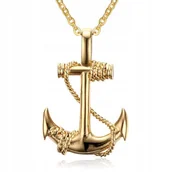 Naszyjniki - NASZYJNIK Stal MARYNARZ KOTWICA RYBAK ZŁOTY 386 - miniaturka - grafika 1
