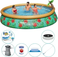 Baseny ogrodowe - Super zestaw basenowy - Bestway Fast Set 457x84 cm okrągły - Tropikalne kwiaty - miniaturka - grafika 1