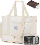 Torby podróżne - Nowoczesna damska torba podróżna LOVEVOOK z przegrodą na buty, wodoodporna, beżowa - miniaturka - grafika 1