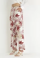 Spodnie damskie - Beżowo-Czerwone Szerokie Spodnie z Wysokim Stanem i Gumką w Pasie w Bawełny Eliphne - miniaturka - grafika 1