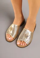 Klapki i japonki damskie - Złote Klapki z Ażurową Cholewką i Metaliczną Aplikacją z Cyrkoniami Felimirra - miniaturka - grafika 1
