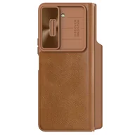 Etui i futerały do telefonów - Skórzane etui z klapką i osłoną aparatu do Samsung Galaxy Z Fold 5 Nillkin Qin Leather Pro - brązowy - miniaturka - grafika 1