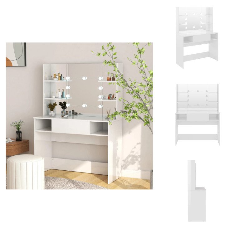 vidaXL Toaletka z oświetleniem LED 100x40x135 cm MDF biały błyszczący - Toaletki