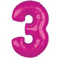 Balony i akcesoria - Amscan Balon foliowy cyfra 3, 26", różowy 36618 - miniaturka - grafika 1