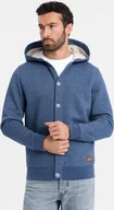 Bluzy męskie - Bluza męska dresowa z kapturem zapinana na guziki granatowy melanż V1 OM-SSZP-0186 M - miniaturka - grafika 1