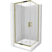 Kabiny prysznicowe - Mexen Rio kabina prysznicowa kwadratowa 90x90 cm, transparent, złota + brodzik Rio, biały - miniaturka - grafika 1