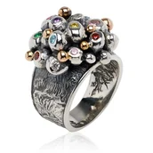 Pierścionki - Artystyczny pierścionek z kolorowymi cyrkoniami - projekt autorski - miniaturka - grafika 1