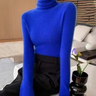 Swetry damskie - TEMU Elegancki sweter damski z wysokim dekoltem - Dopasowany sweter z długim rękawem, miękki na co dzień i na specjalne okazje, nieprześwitujący - miniaturka - grafika 1