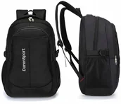 Plecaki - PLECAK MĘSKI DAMSKI DO PRACY SZKOŁY CZARNY WODOODPORNY WYTRZYMAŁY P13 - miniaturka - grafika 1