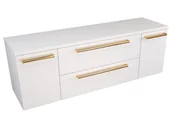 Szafki łazienkowe - Szafka Wisząca Z Blatem ATH 140 cm D - Biały Mat - Uchwyty Złote Polerowane - miniaturka - grafika 1