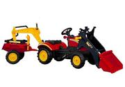 Jeździki dla dzieci - Import LEANToys Traktor z Przyczepą i Łyżką Przód i tył czerwony Pedały 3009 - miniaturka - grafika 1