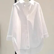 Koszule damskie - TEMU Damska swobodna długa kurtka z długim rękawem i guzikami - lekka, luźna z kołnierzykiem, jednokolorowa, idealna na wiosnę/leto/jesień, wiosenna - miniaturka - grafika 1