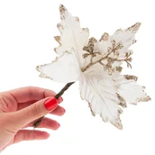 Ozdoby bożonarodzeniowe - GWIAZDA BETLEJEMSKA NA PIKU POINSECJA BROKATOWA DEKORACYJNA na STROIK ECRU - miniaturka - grafika 1