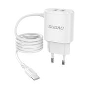 Ładowarki do telefonów - Dudao Dudao ładowarka sieciowa 2x USB z wbudowanym kablem USB Typ C biały (A2ProT white) - Biały USB Typ A (żeński) USB Typ C (męski) A2ProT white - miniaturka - grafika 1