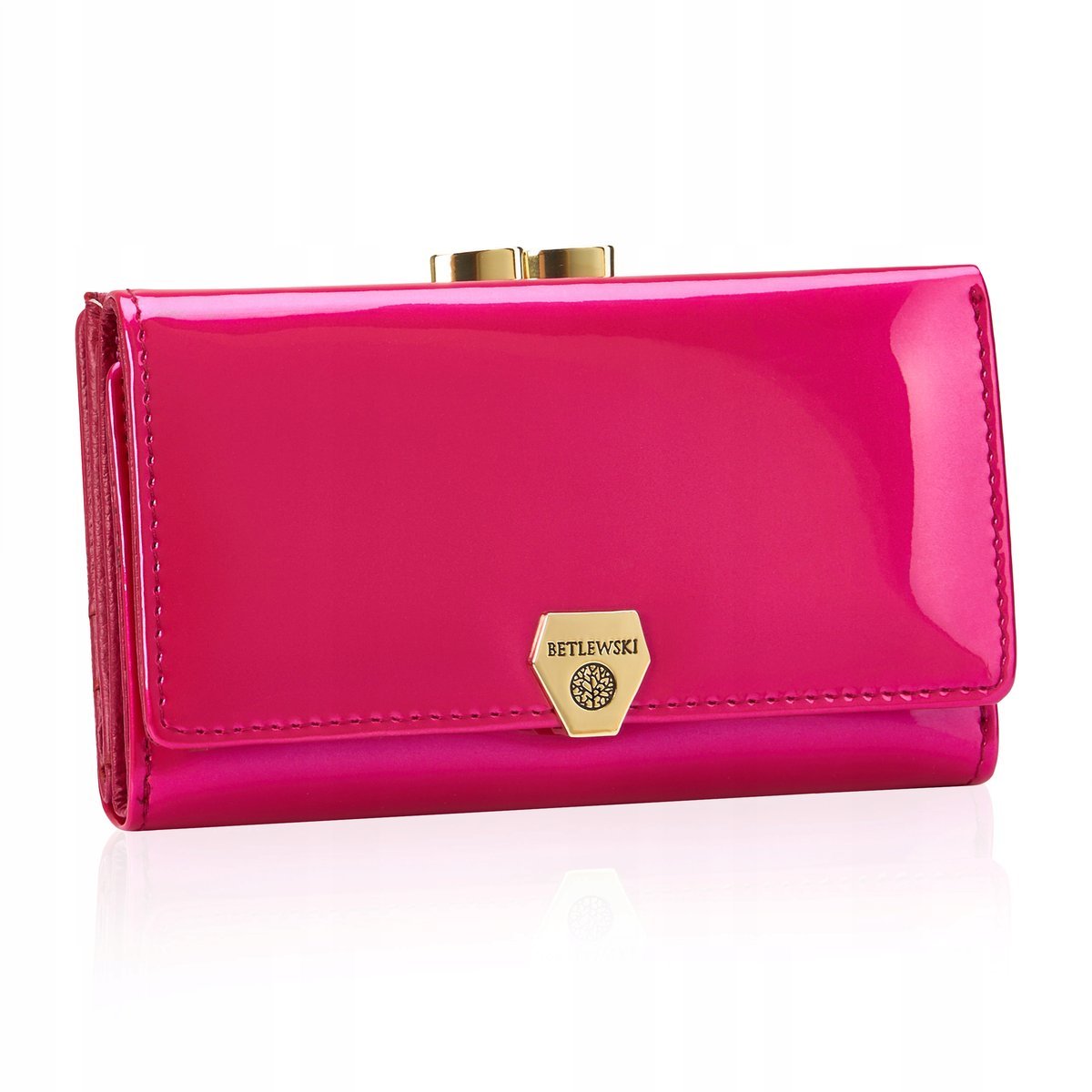 Betlewski Portfel damski modny skórzany lakierowany karty gładki miękki
