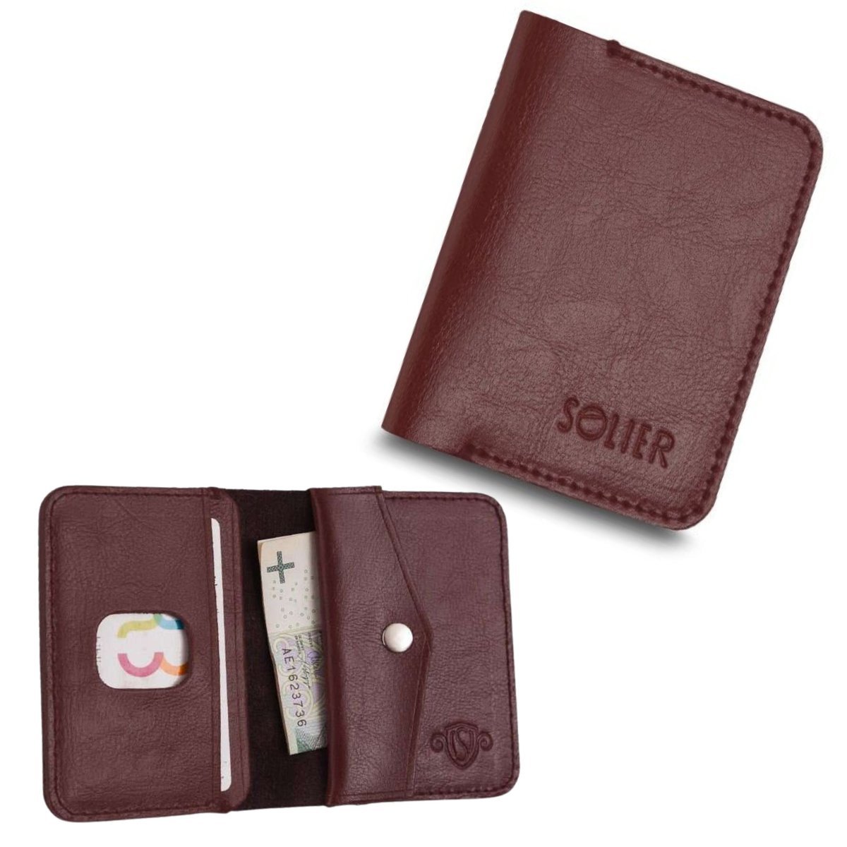 Cienki skórzany męski portfel z bilonówką SOLIER SW16 SLIM bordowy