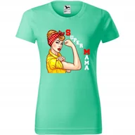 Koszulki i topy damskie - Damska Koszulka na Dzień Mamy Super mama na Prezent dla Mamy Urodziny miętowy XS - miniaturka - grafika 1