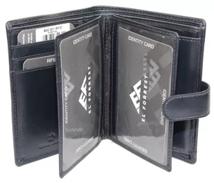 Portfel Męski Skórzany EL FORREST Duży Pionowy Z Zapięciem Dwa Skrzydełka 852 301 RFID GRANATOWY Z SZARĄ NITKĄ 13 x 9.5 x 3 [cm] - Portfele - miniaturka - grafika 9