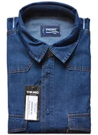 Koszule męskie - DUŻA MĘSKA KOSZULA JEANSOWA VIKING CASUAL GRANAT DŁUGI RĘKAW BAWEŁNA 4XL - miniaturka - grafika 1
