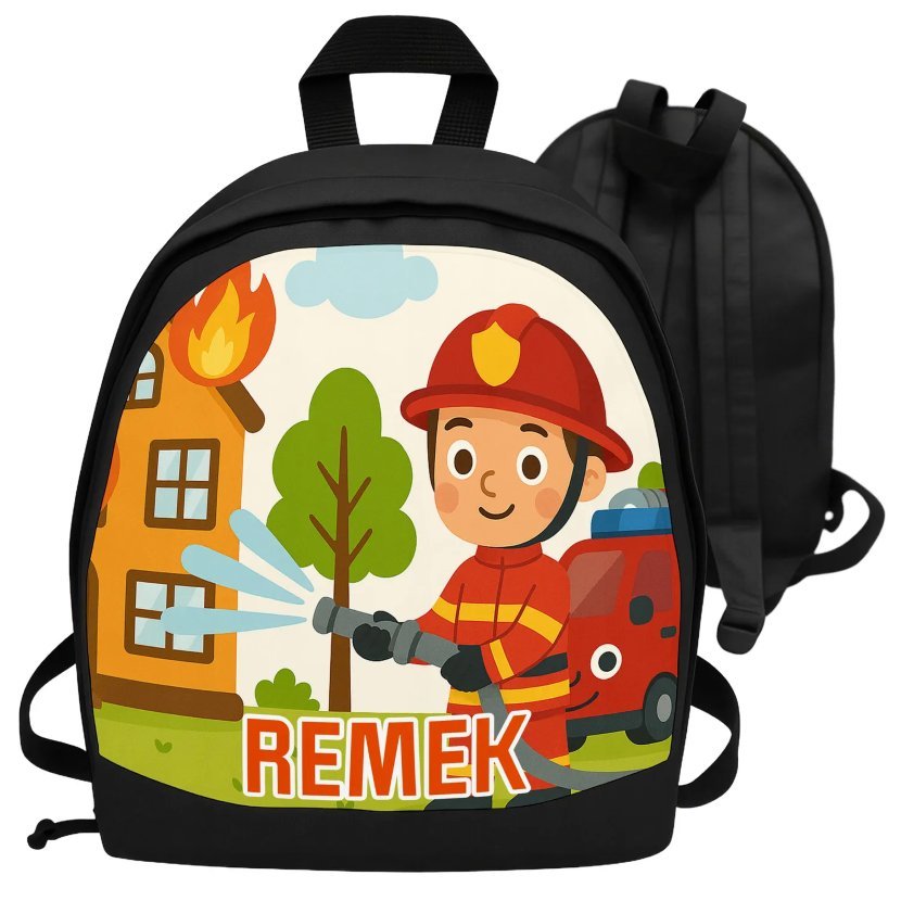 Plecak z imieniem dla dziecka - personalizowany strażak, remiza, wóz