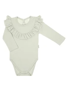 Dziewczęce body na długi rękaw z falbanka oliwkowe Nicol,r.74 - Body dla niemowląt - miniaturka - grafika 1