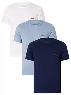 Koszulki męskie - HUGO Męski T-shirt RN Triplet P, trójpak, z bawełny, z nadrukiem logo, Navy411., XL - grafika 1
