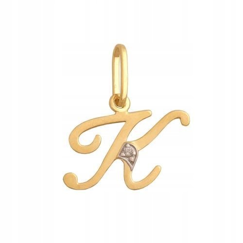 Złota Przywieszka 585 Literka K Cyrkonia 0.55 g Rodium