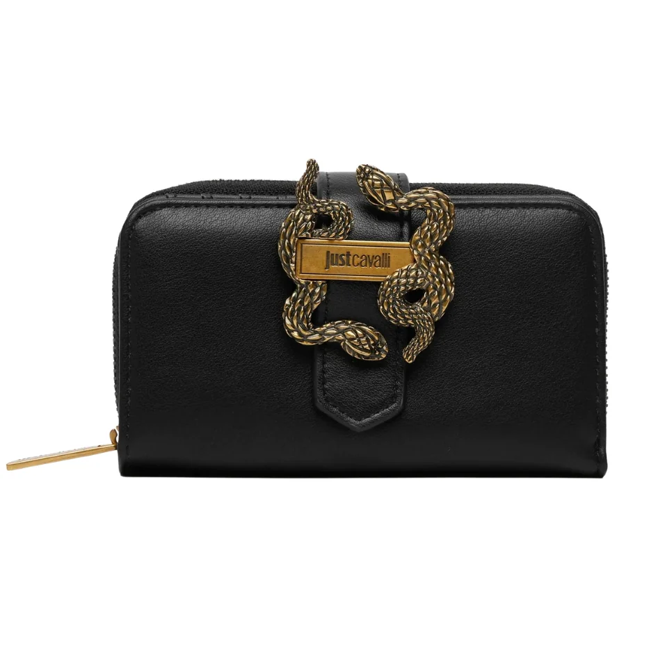 JUST CAVALLI Czarny mały portfel damski ICONIC SNAKES STYLE 10