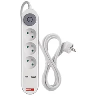Przedłużacze i rozgałęźniki - Przedłużacz EMOS Fast Charging, 3x zásuvka, 1×USB-A + 1×USB-C vypínač, 2m - miniaturka - grafika 1