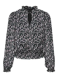 VERO MODA Damska bluzka Vmmilla Ls Smock Top WVN Ga Noos, Black/Aop: średni kwiat, M - Bluzki damskie - miniaturka - grafika 1