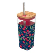 Shakery i bidony sportowe - Quokka Liquid Cube - Kubek szklany 540 ml ze słomką ze stali nierdzewnej (Cherries) - miniaturka - grafika 1