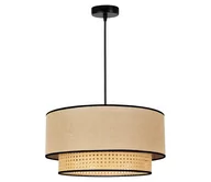 Lampy sufitowe - Żyrandol Boho, rattan, tkanina, beżowa/czarna - miniaturka - grafika 1