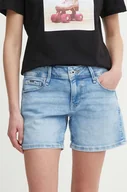Spodenki damskie - Pepe Jeans szorty jeansowe RELAXED SHORT MW damskie kolor niebieski gładkie high waist PL801109MP2 - miniaturka - grafika 1